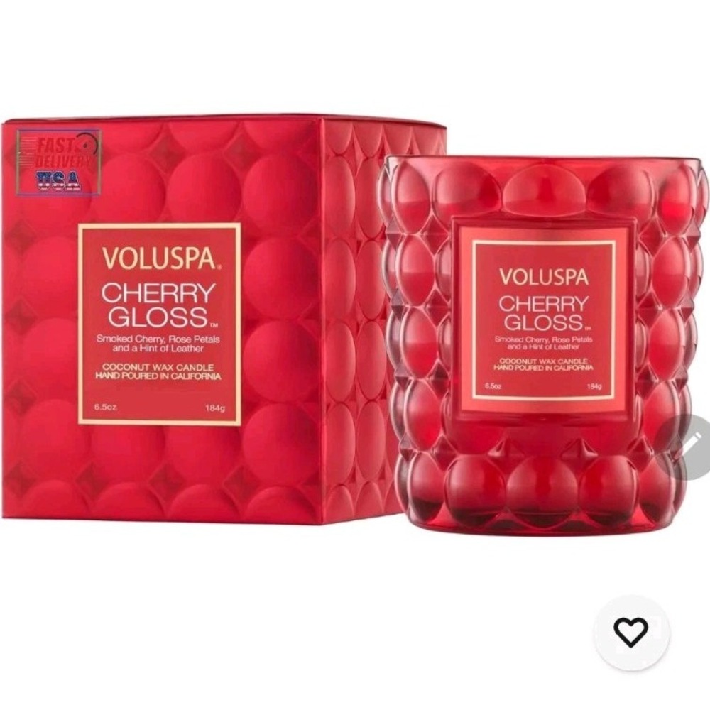 Voluspa Cherry Gloss Glass Jar Candle 5.5 Oz, Coconut Wax Blend Scented Candles